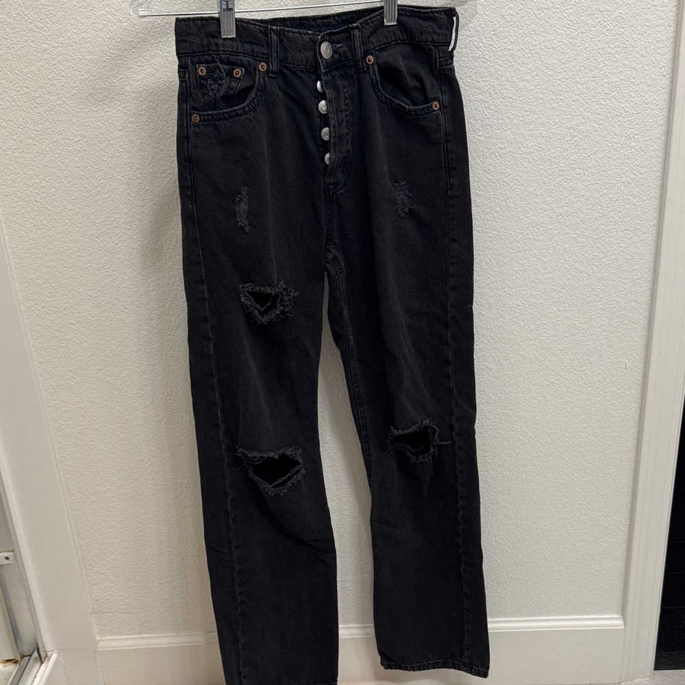 Aeropostale Black Distressed Button-Fly Jeans
